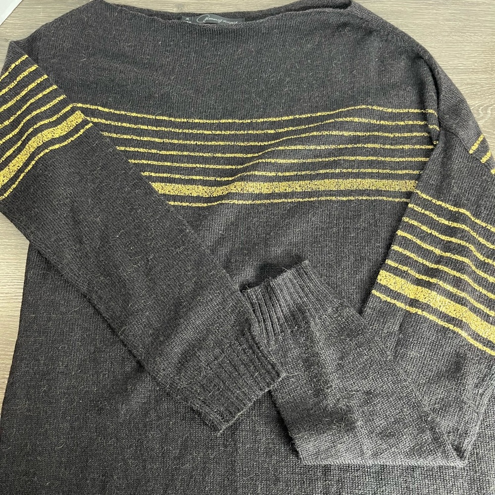 Patterson J Kincaid NWT Brown Metallic Gold Stripes Slouchy Wool Blend Sweater M